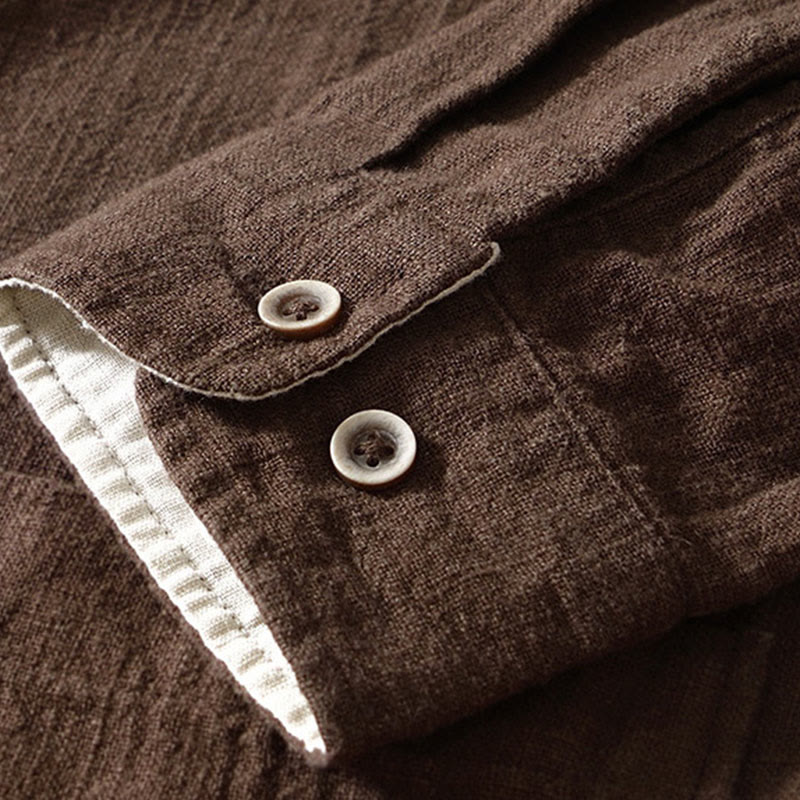 Buddha Stones Camicia da uomo in cotone ramiè con tasche e bottoni, a maniche lunghe, tinta unita autunnale - Image 16