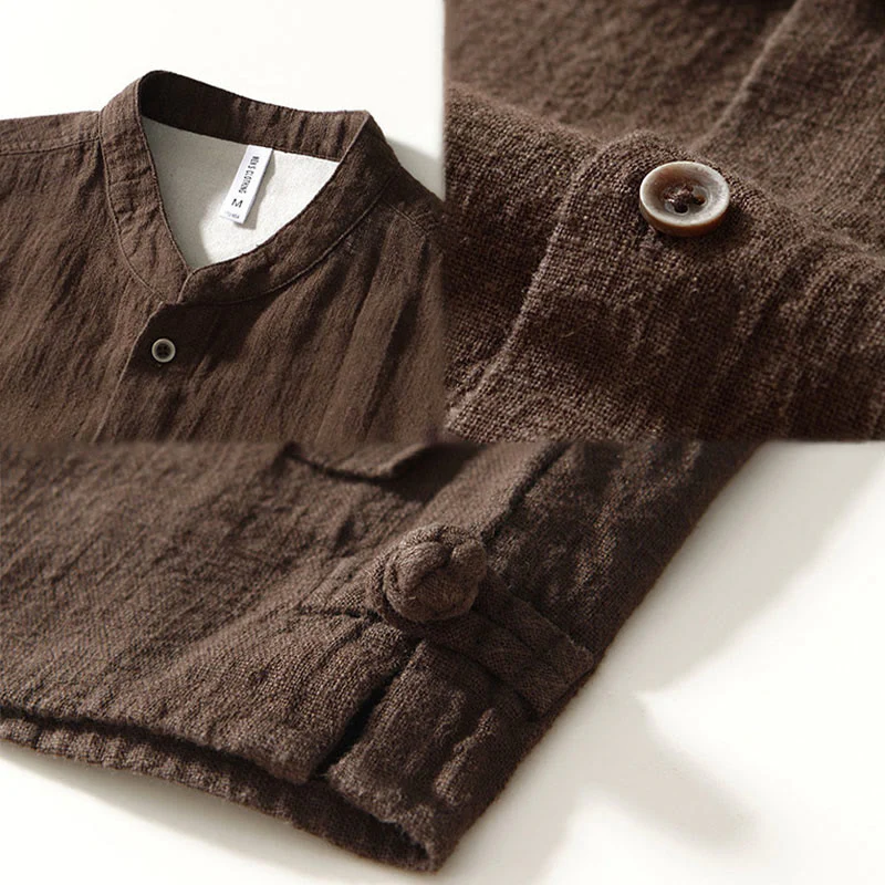 Buddha Stones Camicia da uomo in cotone ramiè con tasche e bottoni, a maniche lunghe, tinta unita autunnale - Image 17