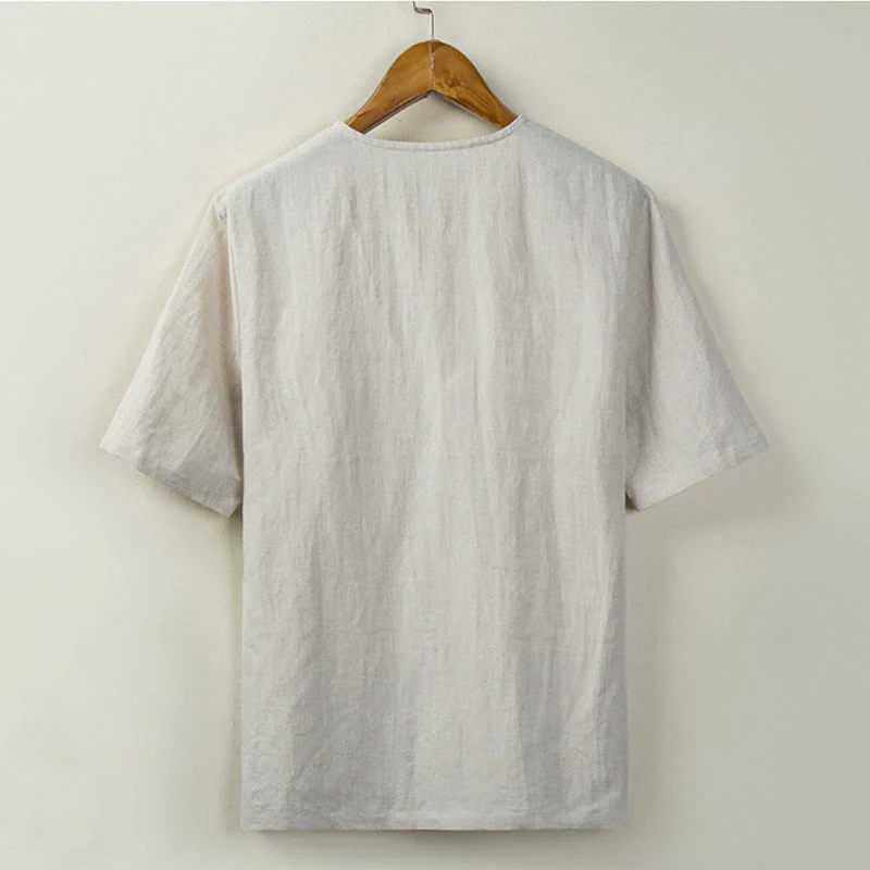 Buddha Stones Camicia da uomo tinta unita stile estivo con nodo e spacco laterale. - Image 2