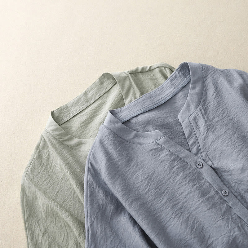 Buddha Stones Camicia estiva da donna in cotone a maniche corte con bottoni e lacci - Image 11