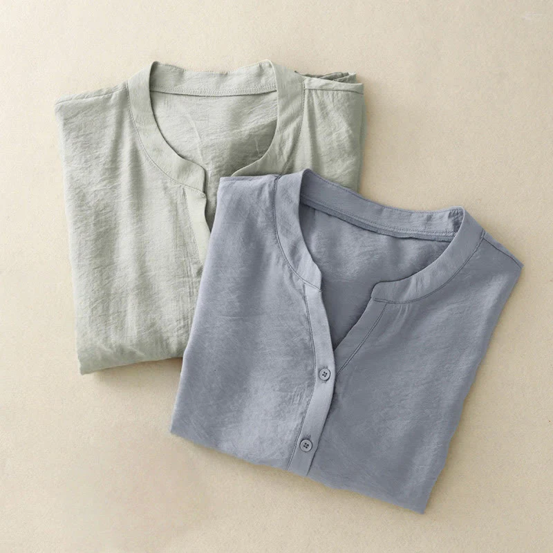 Buddha Stones Camicia estiva da donna in cotone a maniche corte con bottoni e lacci - Image 12