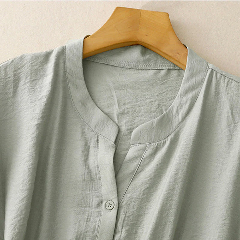 Buddha Stones Camicia estiva da donna in cotone a maniche corte con bottoni e lacci - Image 14