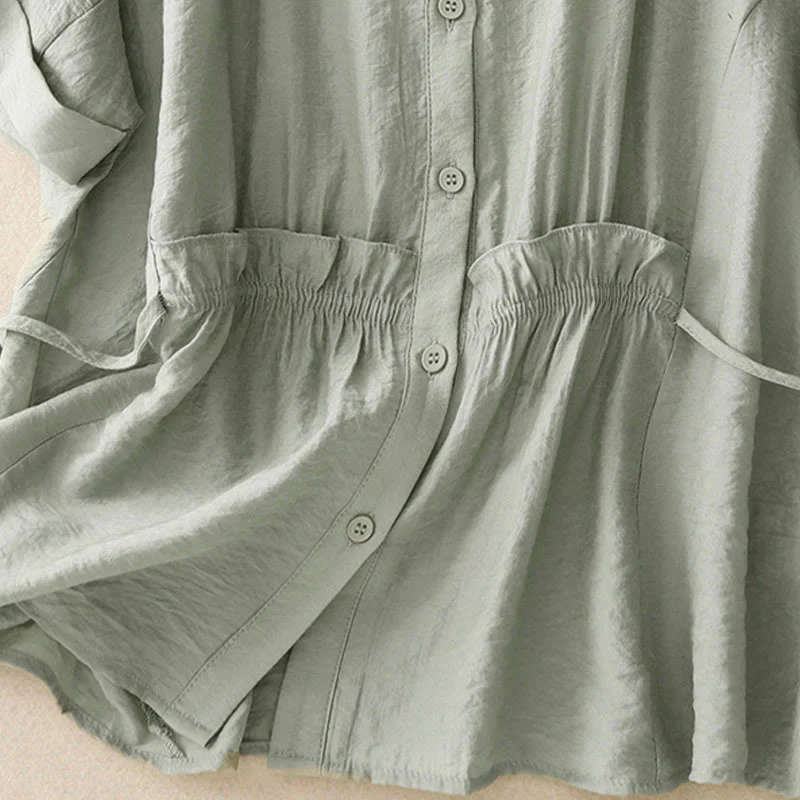 Buddha Stones Camicia estiva da donna in cotone a maniche corte con bottoni e lacci - Image 15