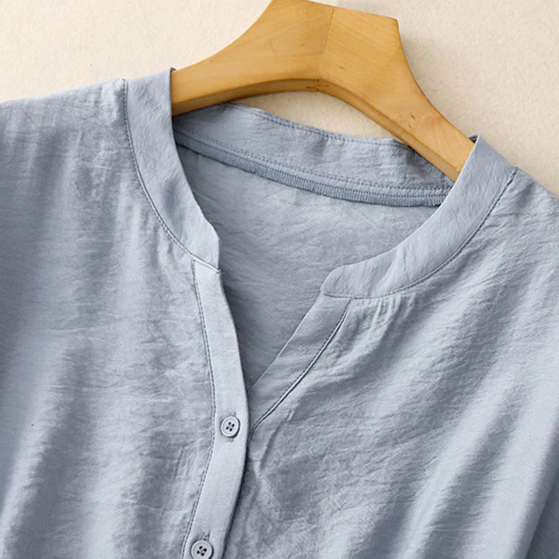 Buddha Stones Camicia estiva da donna in cotone a maniche corte con bottoni e lacci - Image 4