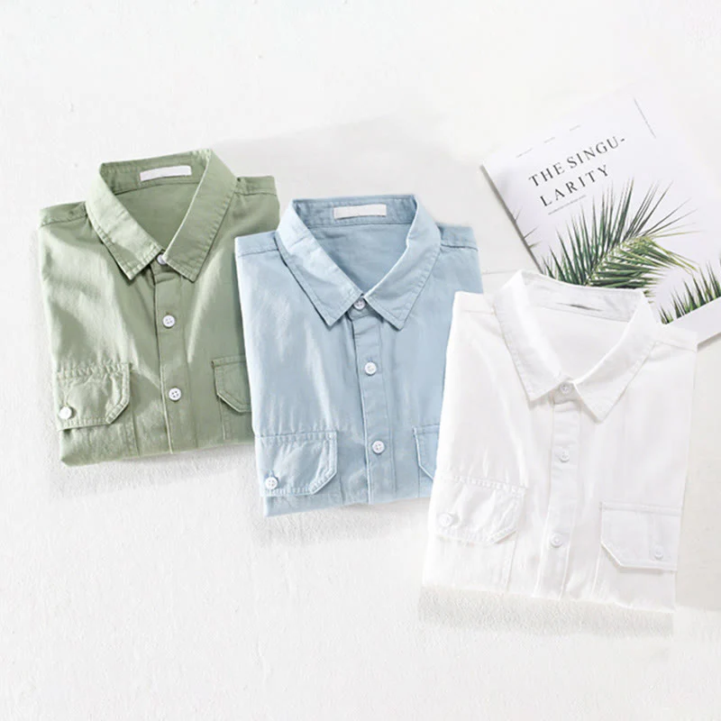 Buddha Stones Camicia estiva da uomo in cotone a maniche corte con bottoni e due tasche decorative - Image 16