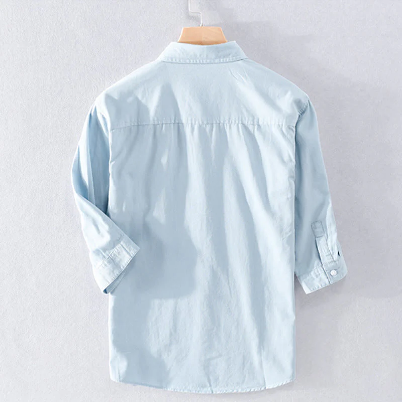 Buddha Stones Camicia estiva da uomo in cotone a maniche corte con bottoni e due tasche decorative - Image 2