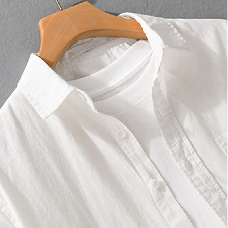 Buddha Stones Camicia estiva da uomo in cotone a maniche corte con ricamo di uccelli e bottoni decorativi - Image 4