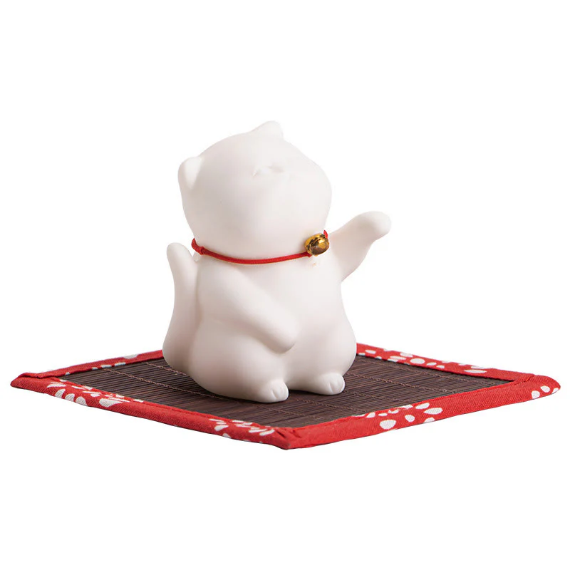 Buddha Stones Campana di gatto Tappetino di bambù Bruciatore di incenso in ceramica curativo Decorazione da scrivania - Image 13
