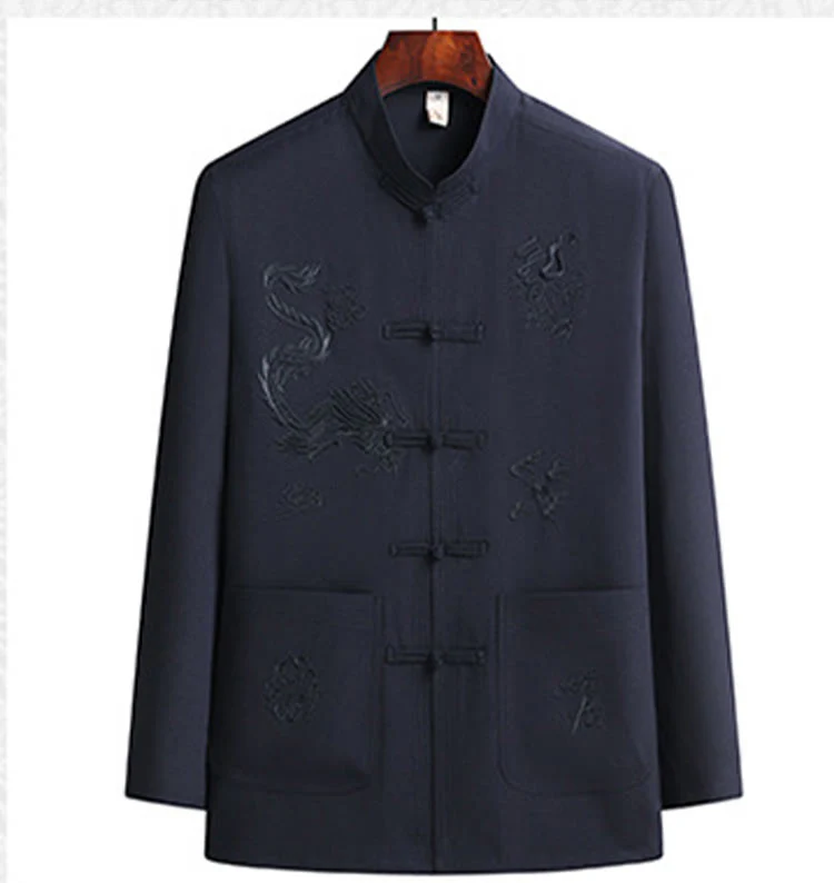 Buddha Stones Capodanno cinese Drago ricamato Rana-bottoni Tang Suit Hanfu Manica lunga Top Pantaloni Abbigliamento Uomo Set - Image 10