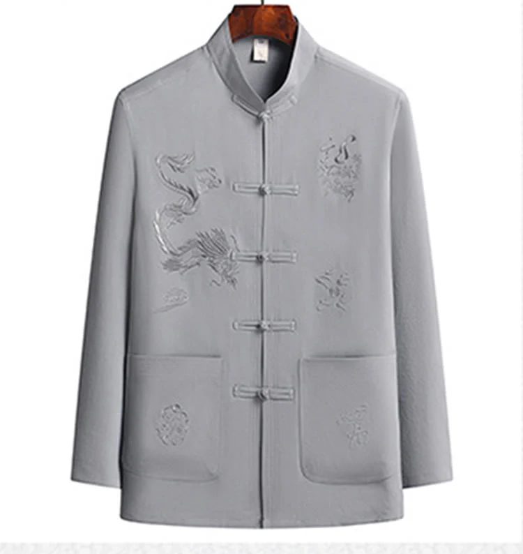 Buddha Stones Capodanno cinese Drago ricamato Rana-bottoni Tang Suit Hanfu Manica lunga Top Pantaloni Abbigliamento Uomo Set - Image 12