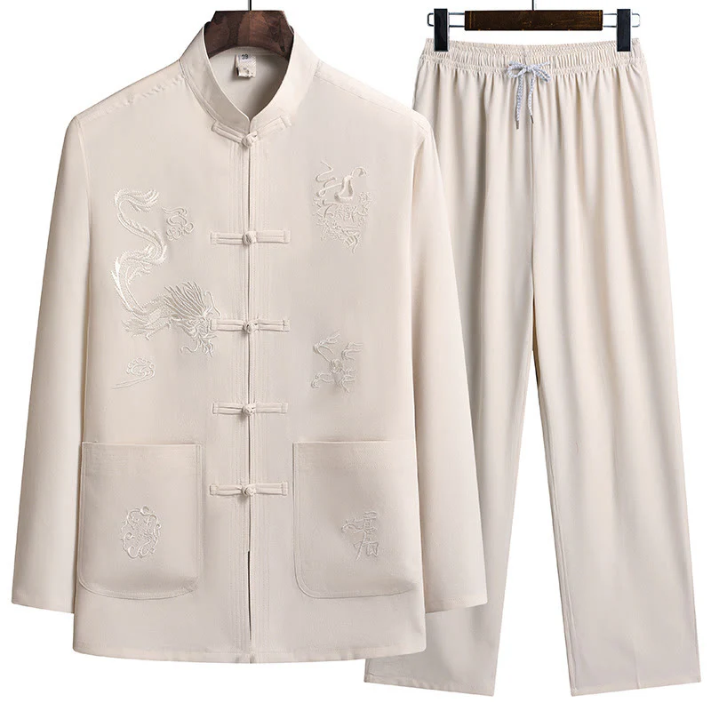 Buddha Stones Capodanno cinese Drago ricamato Rana-bottoni Tang Suit Hanfu Manica lunga Top Pantaloni Abbigliamento Uomo Set - Image 18