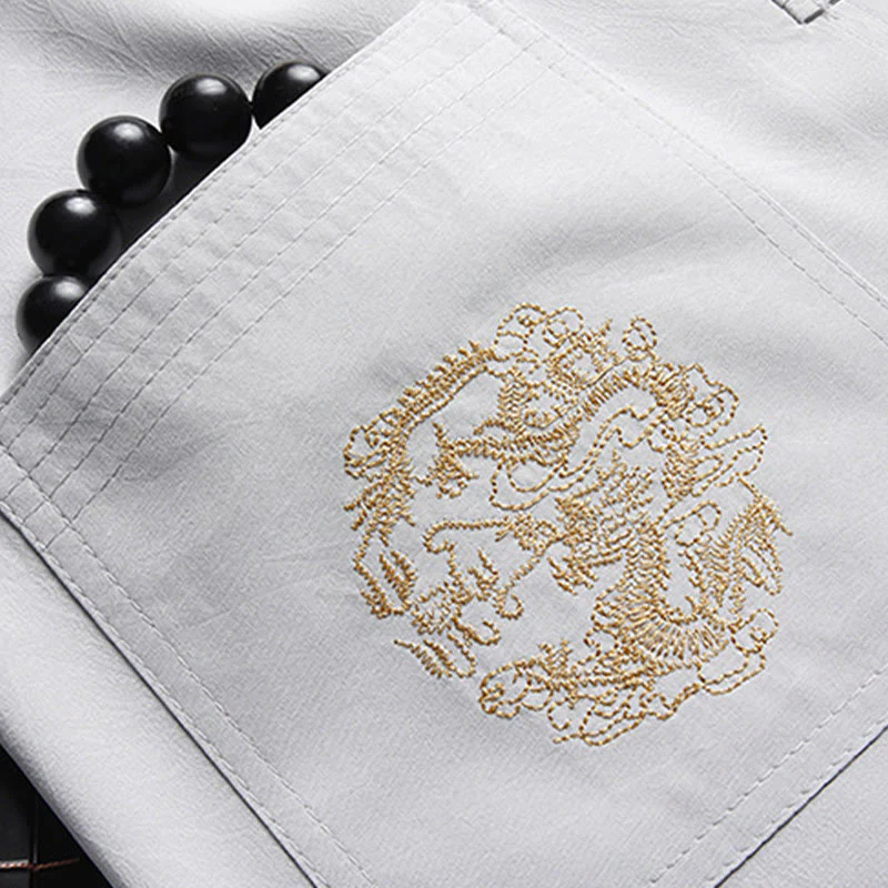 Buddha Stones Capodanno cinese Drago ricamato Rana-bottoni Tang Suit Hanfu tradizionale uniforme Top manica lunga Pantaloni Abbigliamento Uomo Set - Image 10