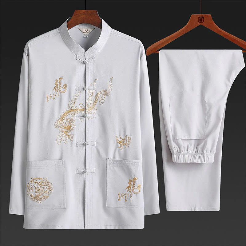Buddha Stones Capodanno cinese Drago ricamato Rana-bottoni Tang Suit Hanfu tradizionale uniforme Top manica lunga Pantaloni Abbigliamento Uomo Set - Image 6
