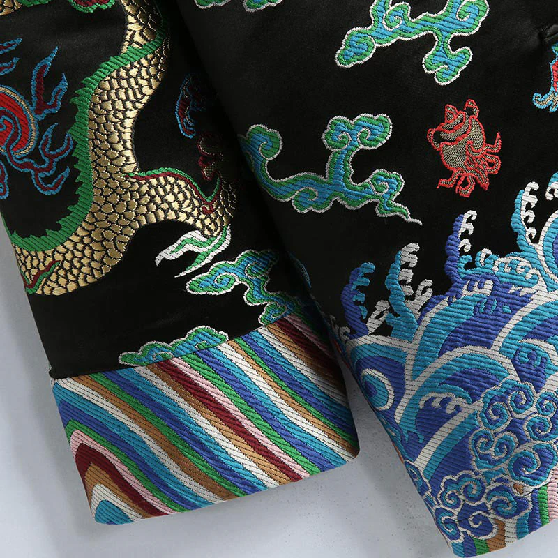 Buddha Stones Capodanno cinese Drago Ricamo Nuvole di buon auspicio Rana-bottoni Tang Suit Giacca Camicia da uomo - Image 16