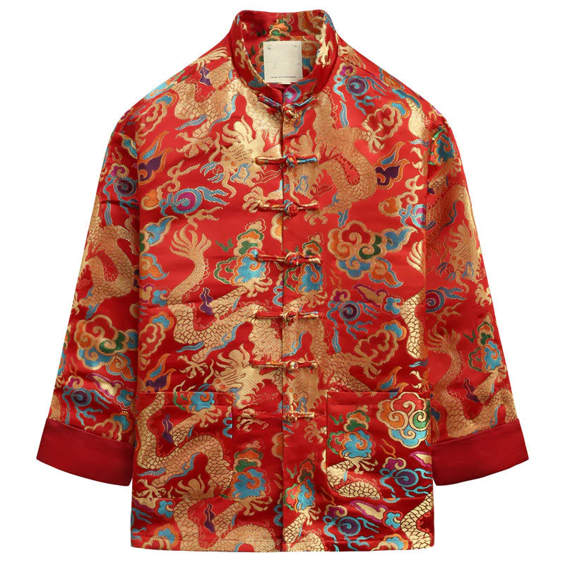 Buddha Stones Capodanno cinese Drago Ricamo Nuvole di buon auspicio Rana-bottoni Tang Suit Giacca Camicia da uomo - Image 17