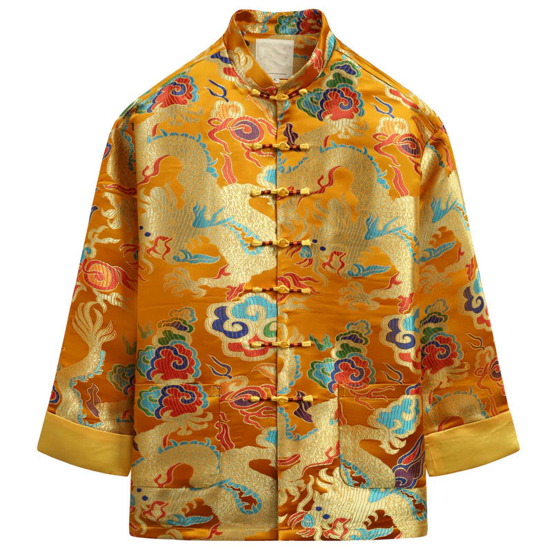 Buddha Stones Capodanno cinese Drago Ricamo Nuvole di buon auspicio Rana-bottoni Tang Suit Giacca Camicia da uomo - Image 18