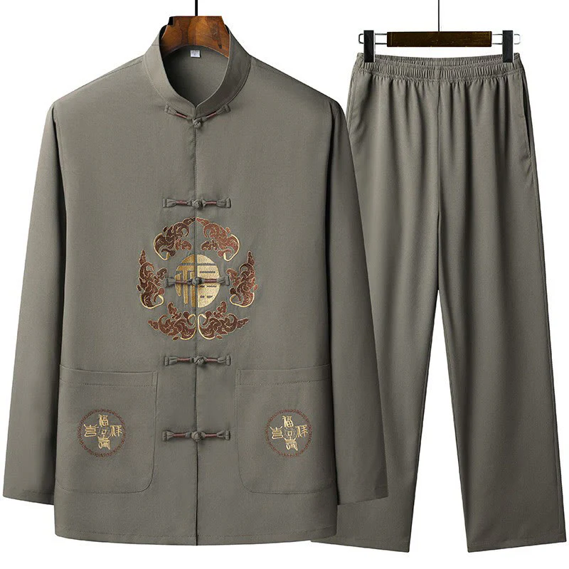 Buddha Stones Capodanno cinese ricamato Fu Tang Suit Hanfu manica lunga Top Pantaloni Abbigliamento Uomo Set - Image 4