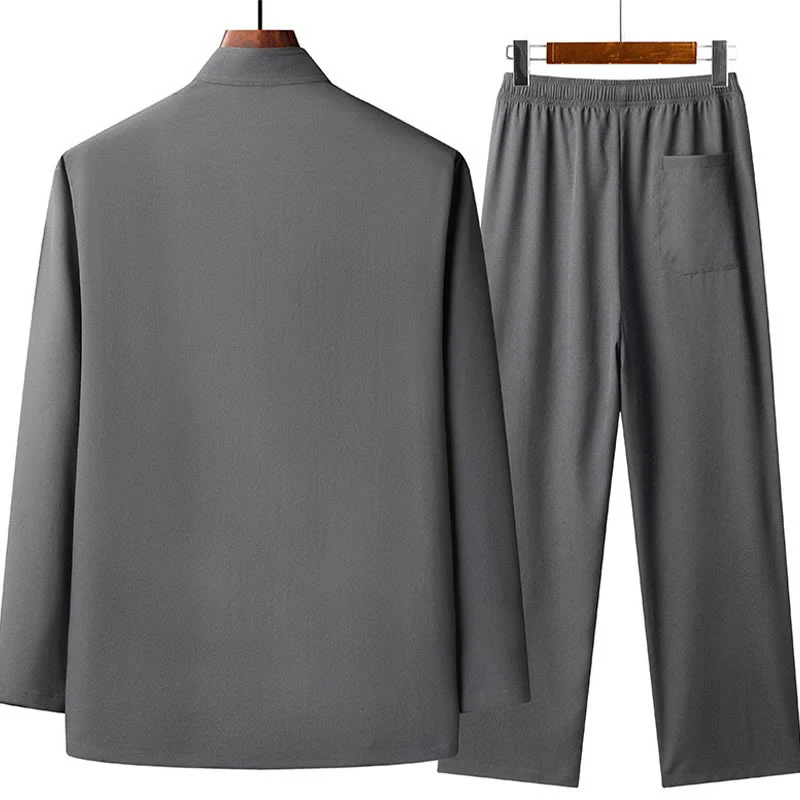 Buddha Stones Capodanno cinese ricamato Fu Tang Suit Hanfu manica lunga Top Pantaloni Abbigliamento Uomo Set - Image 6