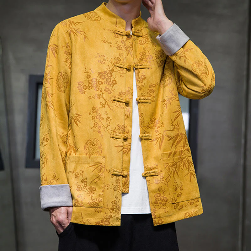 Buddha Stones Capodanno cinese vestiti fiori bambù tinta unita polsino rana-bottoni Tang Suit cotone giacca camicia da uomo con tasche - Image 10