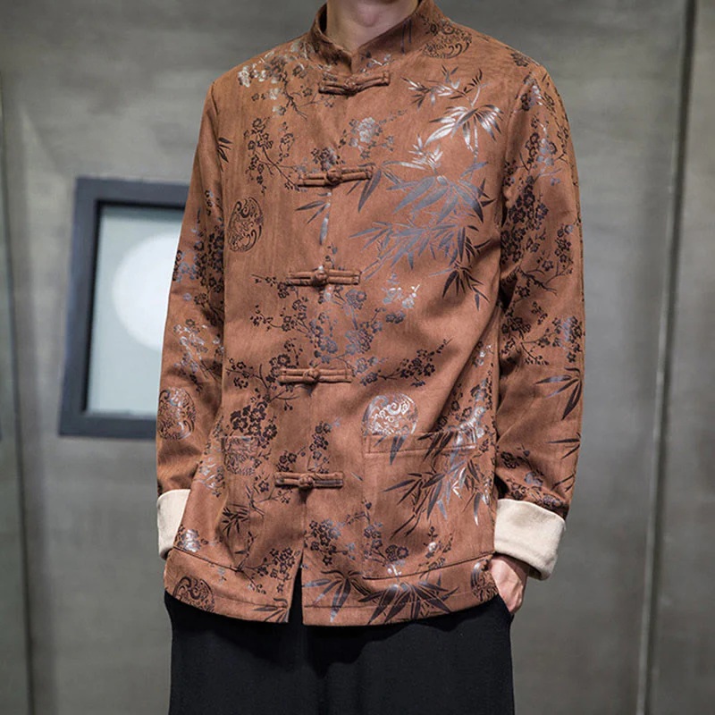 Buddha Stones Capodanno cinese vestiti fiori bambù tinta unita polsino rana-bottoni Tang Suit cotone giacca camicia da uomo con tasche - Image 11