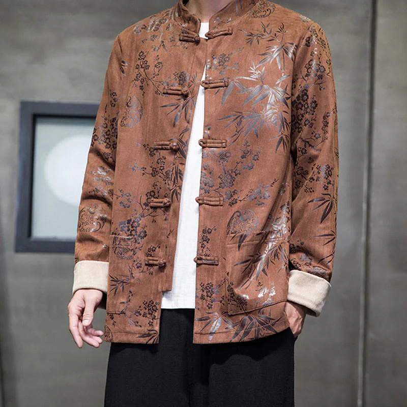 Buddha Stones Capodanno cinese vestiti fiori bambù tinta unita polsino rana-bottoni Tang Suit cotone giacca camicia da uomo con tasche - Image 12