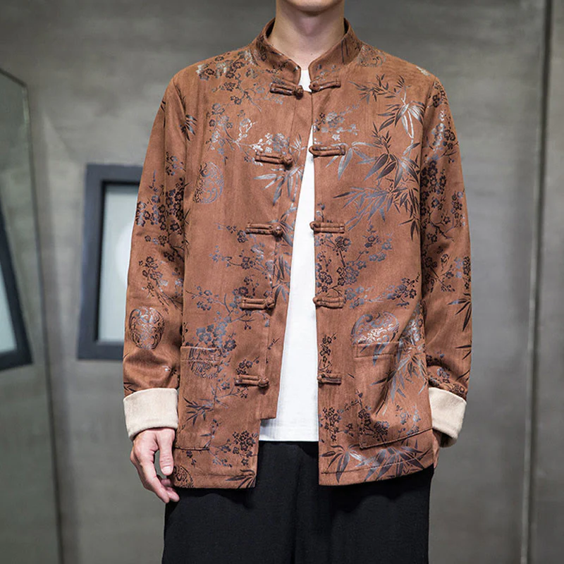 Buddha Stones Capodanno cinese vestiti fiori bambù tinta unita polsino rana-bottoni Tang Suit cotone giacca camicia da uomo con tasche - Image 14