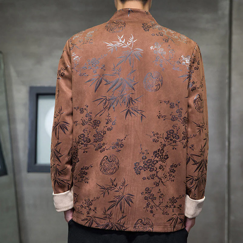 Buddha Stones Capodanno cinese vestiti fiori bambù tinta unita polsino rana-bottoni Tang Suit cotone giacca camicia da uomo con tasche - Image 15