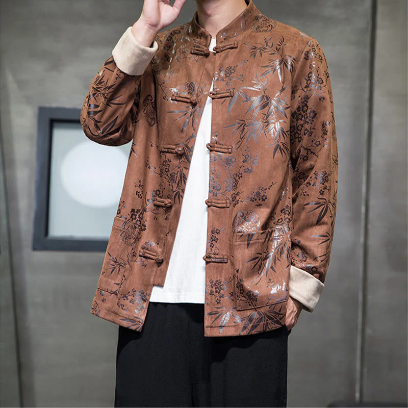 Buddha Stones Capodanno cinese vestiti fiori bambù tinta unita polsino rana-bottoni Tang Suit cotone giacca camicia da uomo con tasche - Image 16