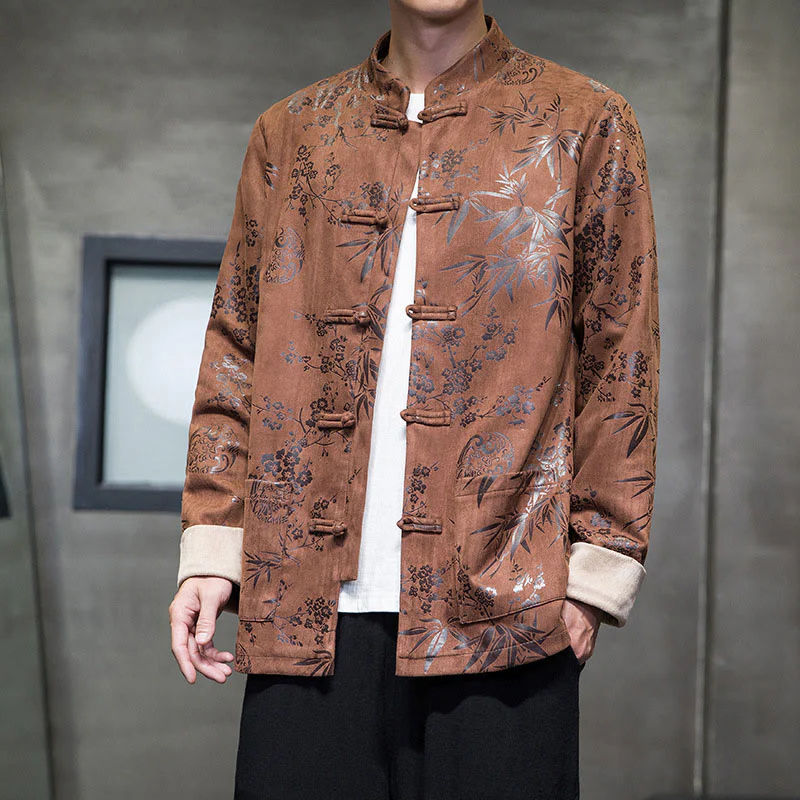 Buddha Stones Capodanno cinese vestiti fiori bambù tinta unita polsino rana-bottoni Tang Suit cotone giacca camicia da uomo con tasche - Image 17