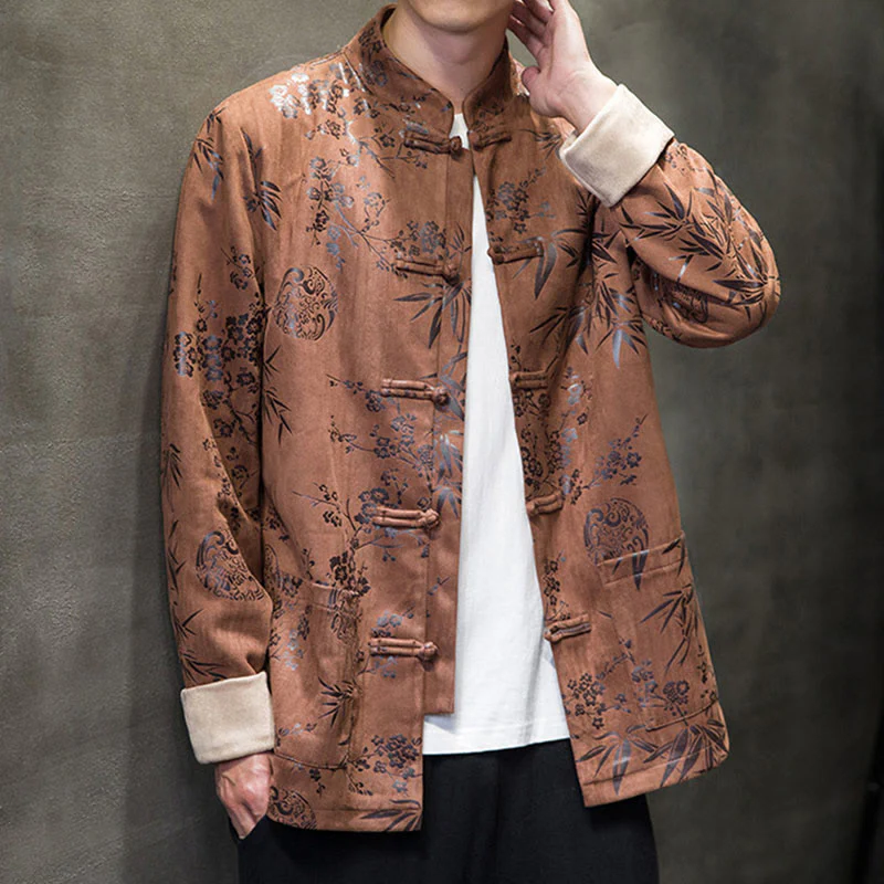 Buddha Stones Capodanno cinese vestiti fiori bambù tinta unita polsino rana-bottoni Tang Suit cotone giacca camicia da uomo con tasche - Image 18