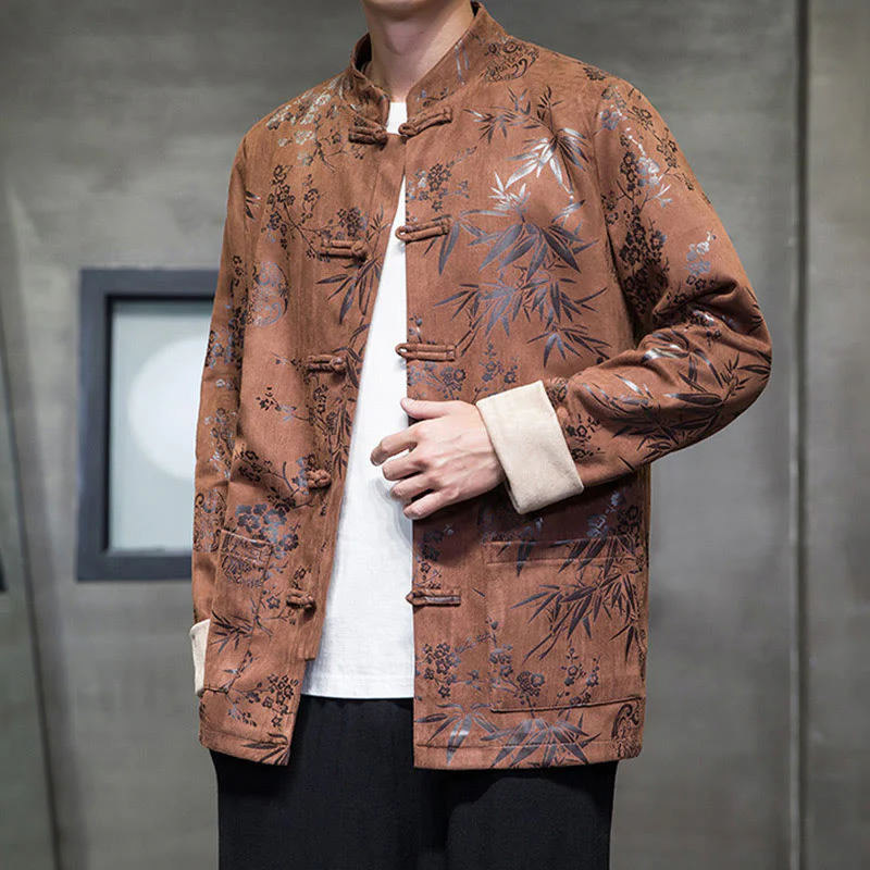 Buddha Stones Capodanno cinese vestiti fiori bambù tinta unita polsino rana-bottoni Tang Suit cotone giacca camicia da uomo con tasche - Image 19