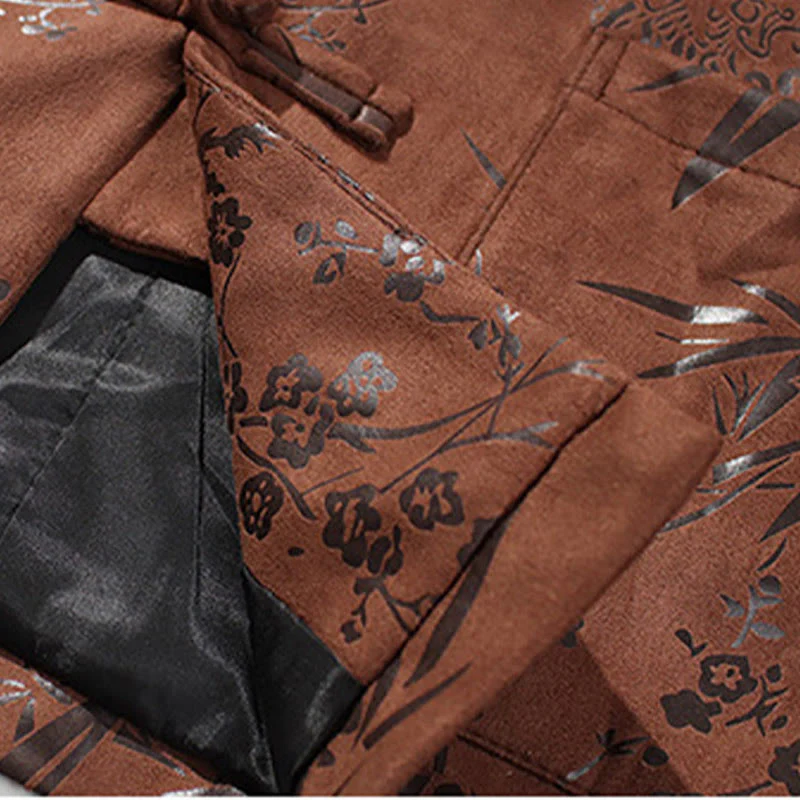 Buddha Stones Capodanno cinese vestiti fiori bambù tinta unita polsino rana-bottoni Tang Suit cotone giacca camicia da uomo con tasche - Image 22