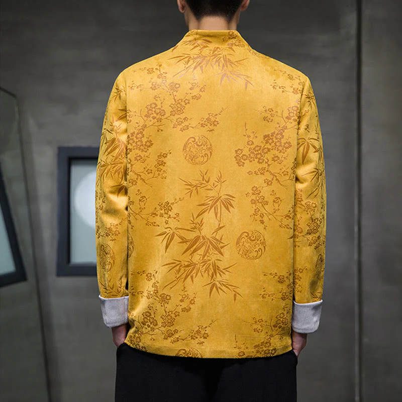 Buddha Stones Capodanno cinese vestiti fiori bambù tinta unita polsino rana-bottoni Tang Suit cotone giacca camicia da uomo con tasche - Image 6