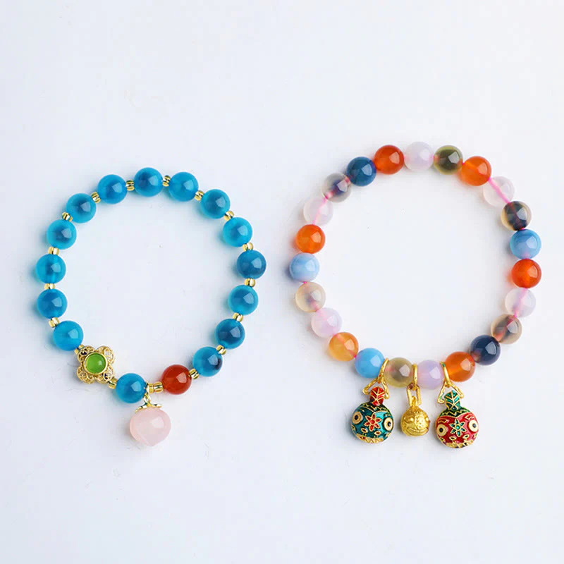 Buddha Stones Caramella Colorata Agata Oro Deglutizione Bestia Famiglia Pesca Armonia Braccialetto con Ciondolo
