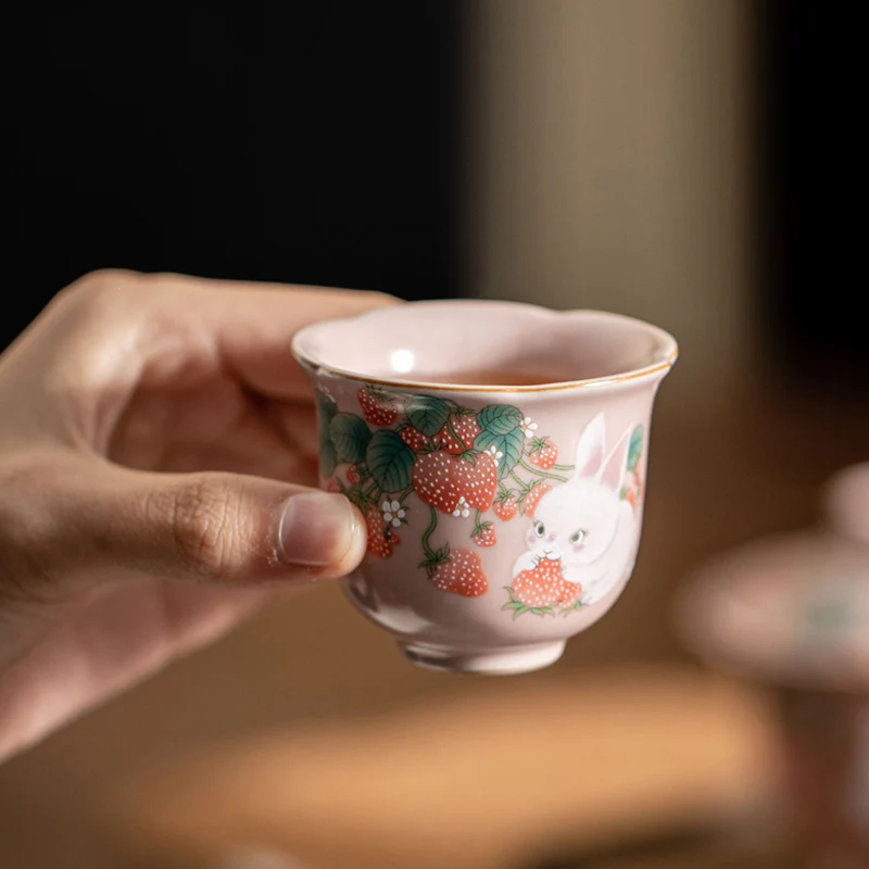Buddha Stones Carino Fragola Coniglio Fiore Tazza da tè in ceramica Kung Fu Tazza da tè 55ml - Image 13