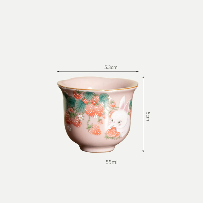 Buddha Stones Carino Fragola Coniglio Fiore Tazza da tè in ceramica Kung Fu Tazza da tè 55ml - Image 15