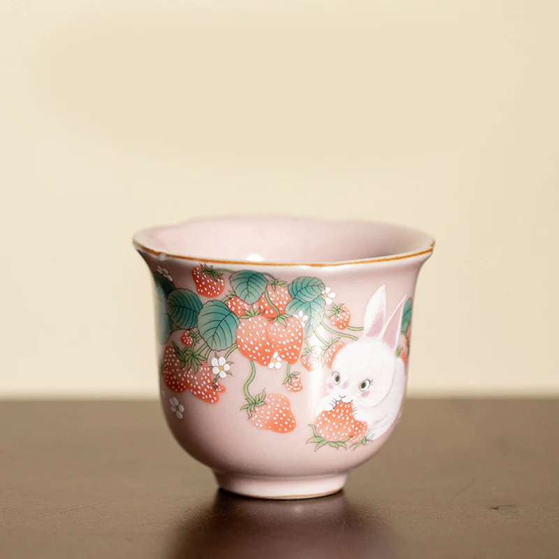 Buddha Stones Carino Fragola Coniglio Fiore Tazza da tè in ceramica Kung Fu Tazza da tè 55ml - Image 3