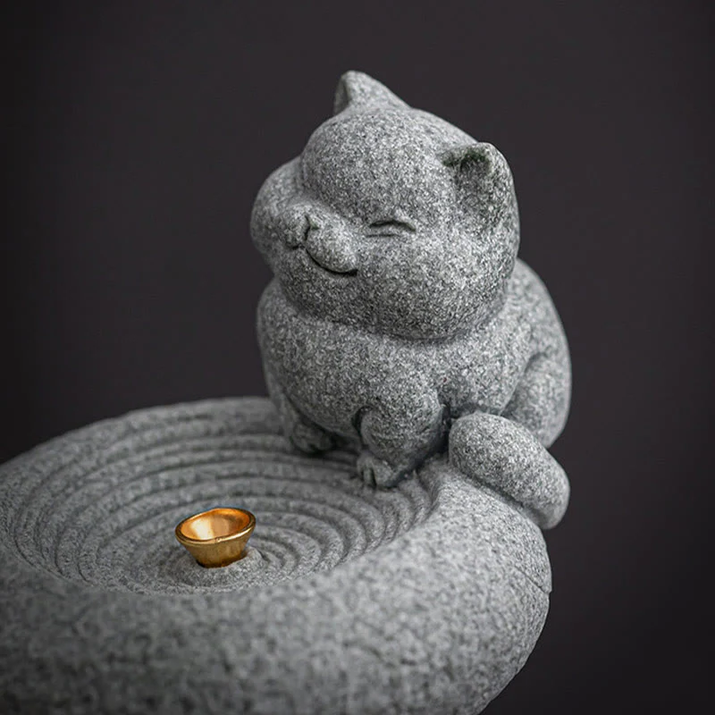 Buddha Stones Carino Gatto Pigro in Piedi Bruciatore di Incenso Guarigione Decorazione da Scrivania - Image 10