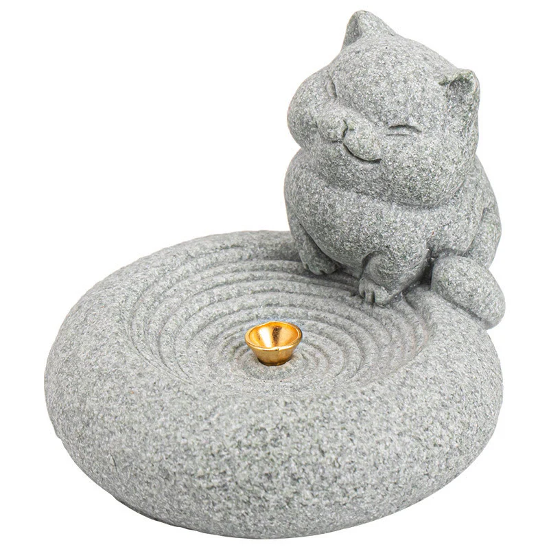 Buddha Stones Carino Gatto Pigro in Piedi Bruciatore di Incenso Guarigione Decorazione da Scrivania - Image 12