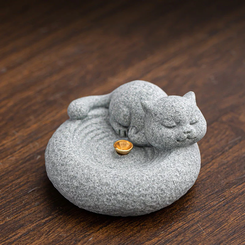 Buddha Stones Carino Gatto Pigro in Piedi Bruciatore di Incenso Guarigione Decorazione da Scrivania - Image 13