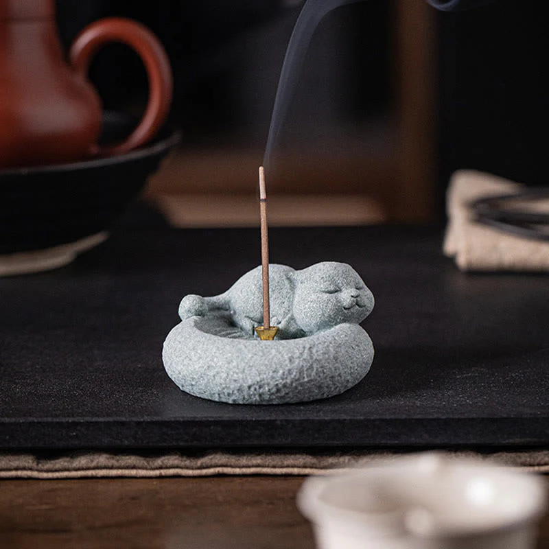 Buddha Stones Carino Gatto Pigro in Piedi Bruciatore di Incenso Guarigione Decorazione da Scrivania - Image 16