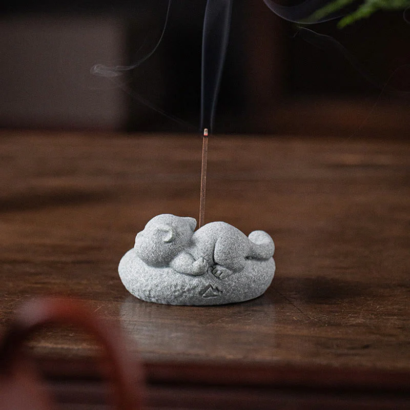 Buddha Stones Carino Gatto Pigro in Piedi Bruciatore di Incenso Guarigione Decorazione da Scrivania - Image 17