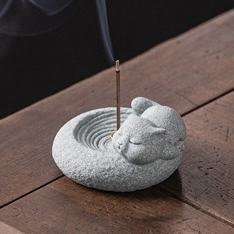 Buddha Stones Carino Gatto Pigro in Piedi Bruciatore di Incenso Guarigione Decorazione da Scrivania - Image 19