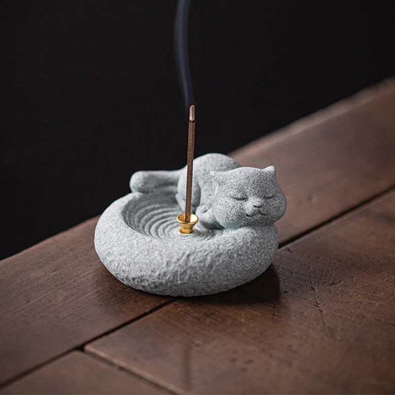 Buddha Stones Carino Gatto Pigro in Piedi Bruciatore di Incenso Guarigione Decorazione da Scrivania - Image 22