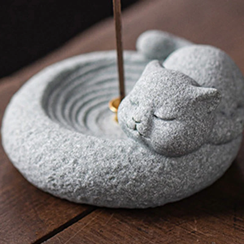 Buddha Stones Carino Gatto Pigro in Piedi Bruciatore di Incenso Guarigione Decorazione da Scrivania - Image 24