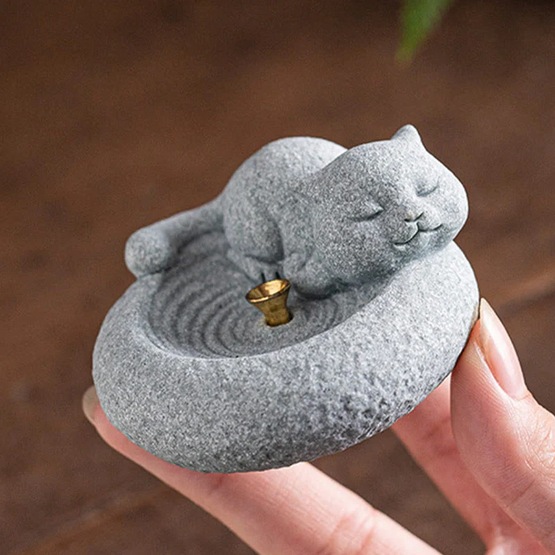 Buddha Stones Carino Gatto Pigro in Piedi Bruciatore di Incenso Guarigione Decorazione da Scrivania - Image 26