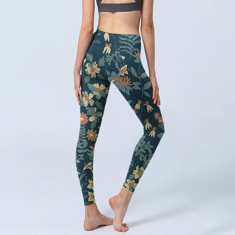Buddha Stones Casual Daisy Flowers Leaves Stampa Leggings da palestra Fitness Pantaloni da yoga da donna - Image 5