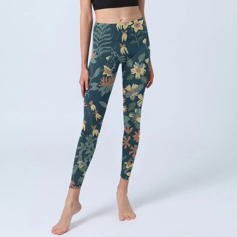 Buddha Stones Casual Daisy Flowers Leaves Stampa Leggings da palestra Fitness Pantaloni da yoga da donna - Image 6