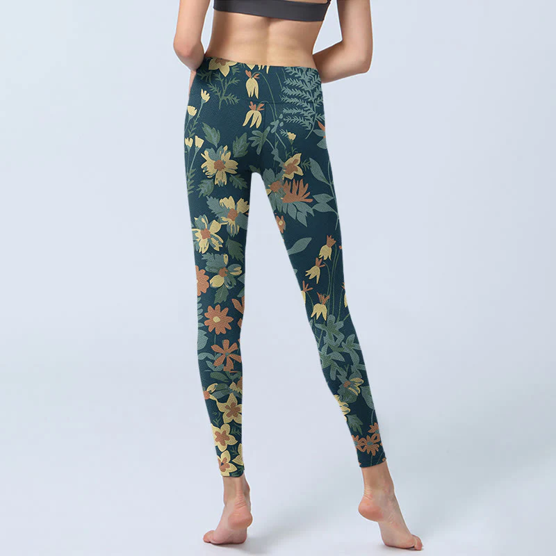 Buddha Stones Casual Daisy Flowers Leaves Stampa Leggings da palestra Fitness Pantaloni da yoga da donna - Image 7