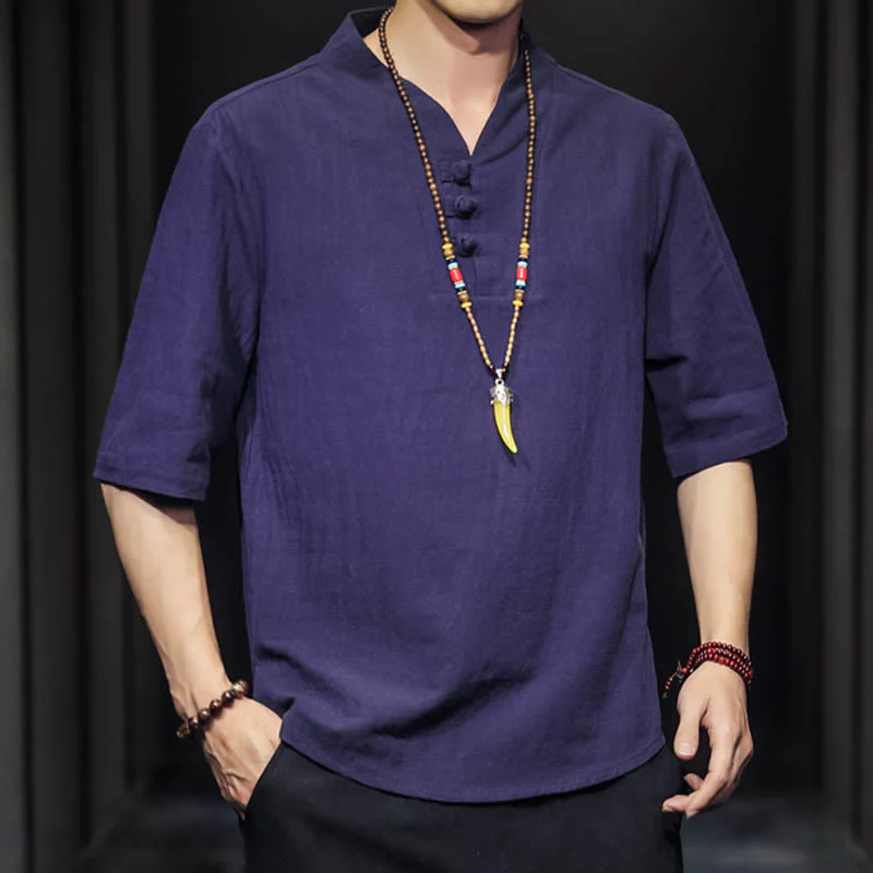 Camicia casual estiva a maniche corte in cotone con Buddha Stones, abbigliamento da uomo - Image 26